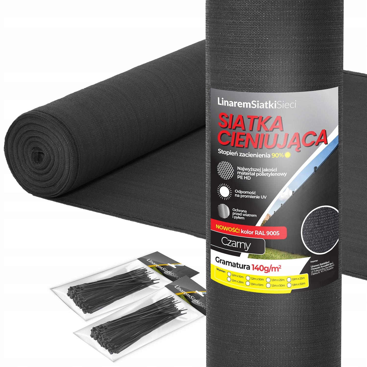 Sieťka tienidla 140g Linarem SiatkiSieci čierna 1,5m x 50m